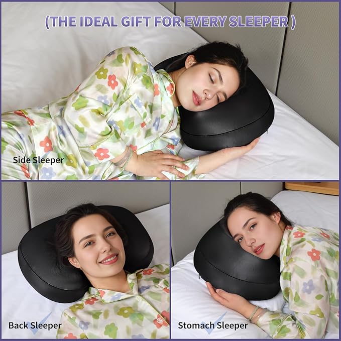Black Ear Piercing Pillow - Side Sleeper Support with 3.5" Ear Hole Relief, Hypoallergenic Velvet Orthopedic Pillow for Healing Piercings