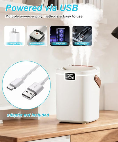 Air Humidifier for Bedroom with Three Spray, 2L Quiet Cool Mist Humidifier for Plants Dorm Room Office Home Car Personal Humidificador with Top Water Inlet & 4 Mist Modes & Night Light