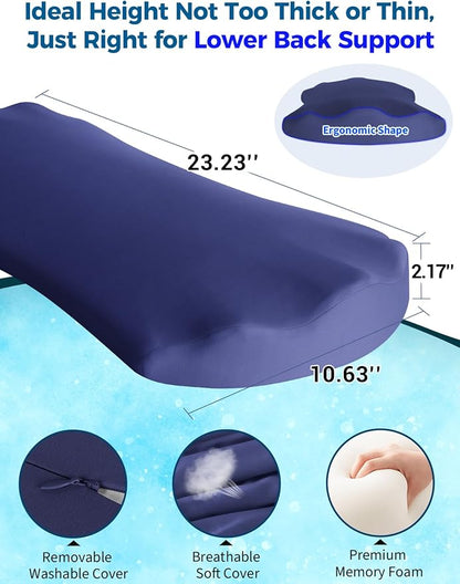 Lumbar Support Pillow for Bed – Memory Foam Lower Back Pain Relief Pillow for Sleeping, Ergonomic Lumbar Pillow for Side & Back Sleepers, Sciatica & Hip Pain Relief, Washable Cooling Cover