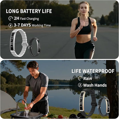 Lightweight Smart Bracelet for Women Men, Step Tracker Watch Wristband With 24/7 Heart Rate Sleep Monitor, 12 Sport Modes Fitness Trackers, Waterproof Health Band Fits Android IOS (Black+Black)