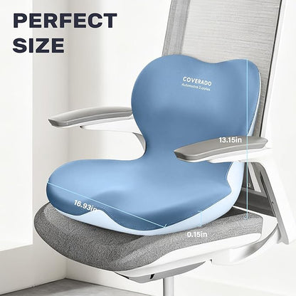 Coverado Car Seat Cushion and Lumbar Support Pillow One Piece, Memory Foam Ergonomic Back Support Driving Seat Cushion for Back Pain, Non-Slip Washable Cushion for Car, Driver, Office