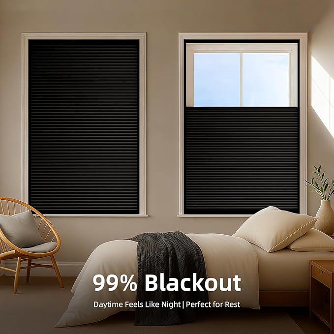 ZSTARR Motorized Skylight Shades Blackout Cellular Honeycomb Electric Blinds with Solar Panel Cordless Rechargeable with Remote for Roof and Slanted Windows Custom Size (Black Out Black)