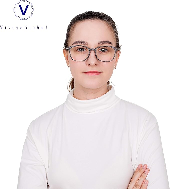 VisionGlobal Blue Light Blocking Glasses for Women/Men, Anti Eyestrain, Computer Reading, TV Glasses, Stylish Square Frame, Anti Glare (Wood, No Magnification)