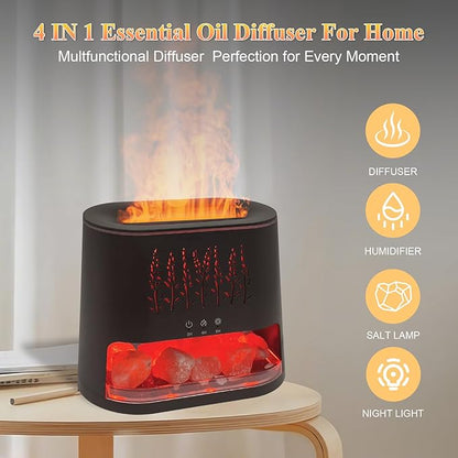 Fireplace Flame Diffuser & Himalayan Salt Lamp, 8 Colors Aromatherapy Diffuser Cool Mist Humidifier with Timer Auto Off Function for Home, Bedroom, Offie,Yoga