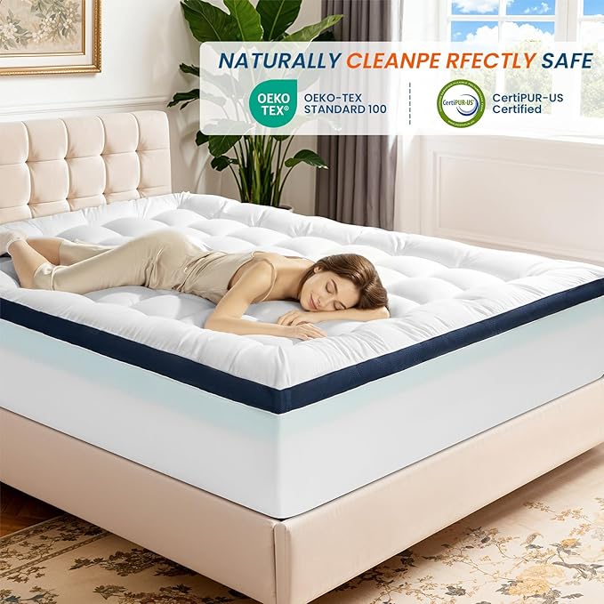 4 Inch Dual Layer Memory Foam Mattress Topper - 2 Inch 1000GSM Fluffy Soft Pillow Top Mattress Pad Cover and 2 Inch Egg Crate Cooling Gel Memory Foam for Back Pain Relief, (Full,54"x75")