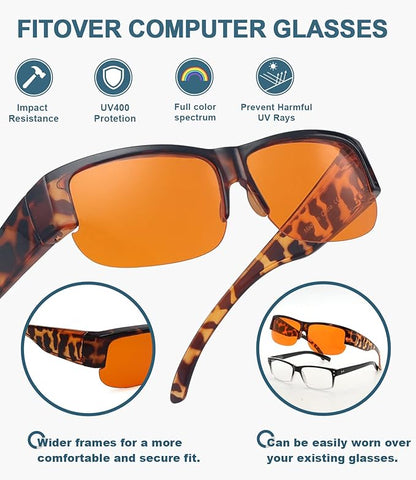 BLUELESS Fitover Blue Light Blocking Glasses with Orange Tinted Tortoise