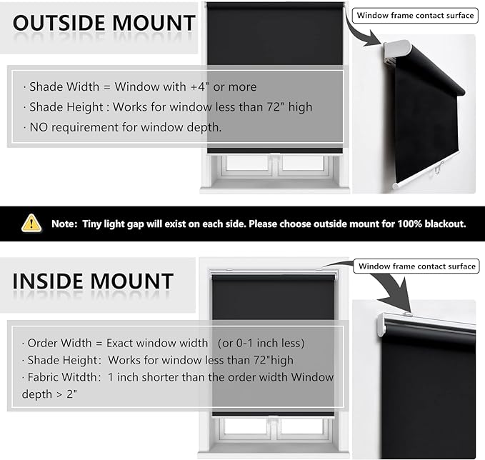 AOSKY Cordless Roller Shades Blackout Blinds for Windows Room Darkening Rolled Up Shades with Spring System, UV Protection Window Shades Door Blinds for Home and Office (46" W x 72" H, Black)