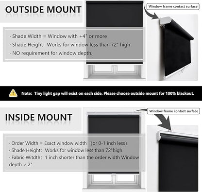 AOSKY Cordless Roller Shades Blackout Blinds for Windows Room Darkening Rolled Up Shades with Spring System, UV Protection Window Shades Door Blinds for Home and Office (46" W x 72" H, Black)