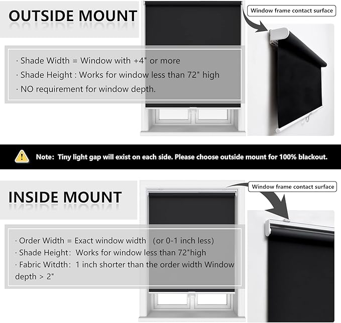 AOSKY Cordless Roller Shades Blackout Blinds for Windows Room Darkening Rolled Up Shades with Spring System, UV Protection Window Shades Door Blinds for Home and Office (50" W x 72" H, Black)