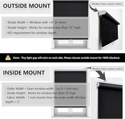 Cordless Roller Shades Blackout Blinds for Windows Room Darkening Rolled Up Shades with Spring System, UV Protection Window Shades Door Blinds for Home and Office (64" W x 72" H, Black)
