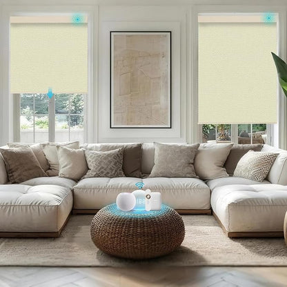 Motorized Blinds with Remote, Smart Blind Roller Shades Compatible with Alexa, Durable Rechargeable Battery Solar Power Electric Window Blinds Motorized Shades Customized Size (Pure Beige)