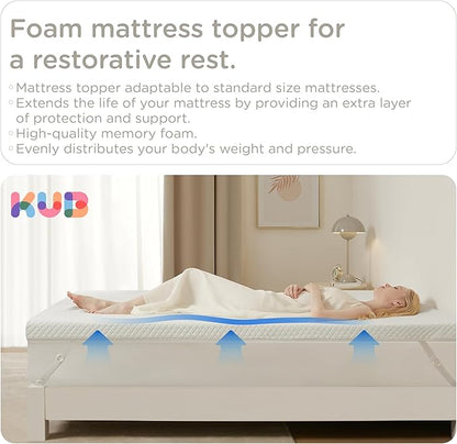 KUB 3 Inch Gel Memory Foam Mattress Topper Full Size 54x75 Inch 3 Inch-Cooling Foam Mattress Pad White