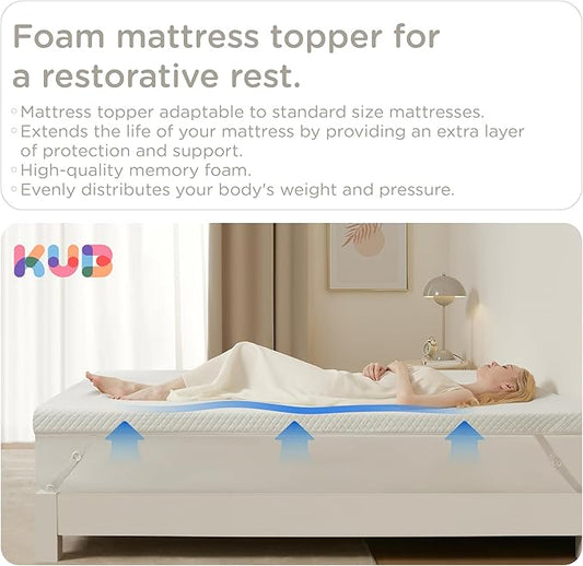 KUB 3 Inch Gel Memory Foam Mattress Topper Full Size 54x75 Inch 3 Inch-Cooling Foam Mattress Pad White