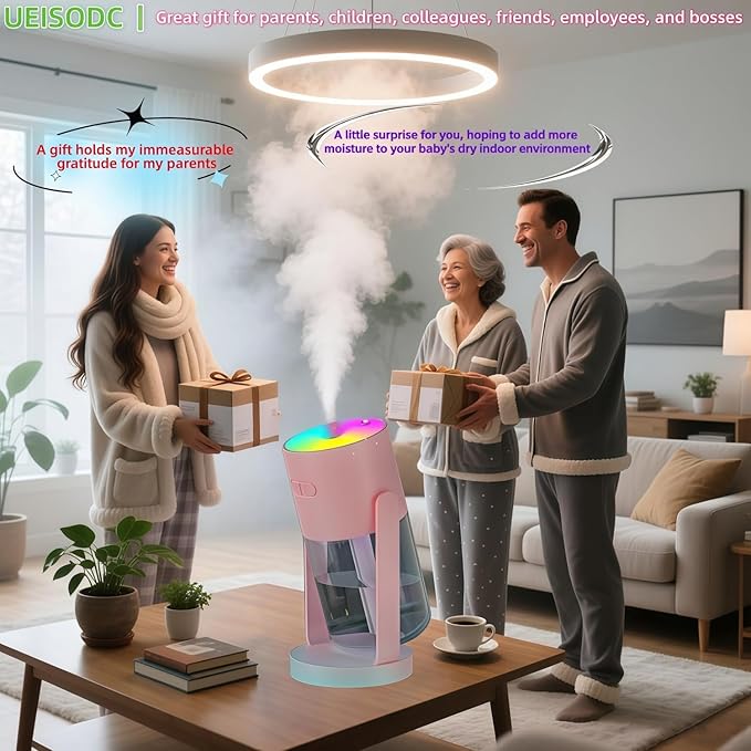 UEISODC Bedroom Humidifier, USB Mini Portable Humidifier with Ultrasonic Nano-Fine Mist, Auto Shut-Off, Rotatable Design, Quiet Operation, and Easy Refilling & Cleaning