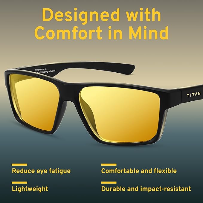 Titan Gaming Glasses, Blue Light Blocking, Night Driving Glasses for Men, Computer Protection Christmas Gift for Gamers