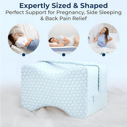 Knee Pillow for Side Sleepers – Cooling Leg Support Pillow with Strap for Hip & Back Pain Relief – Comfortable Sleep Aid for Better Alignment