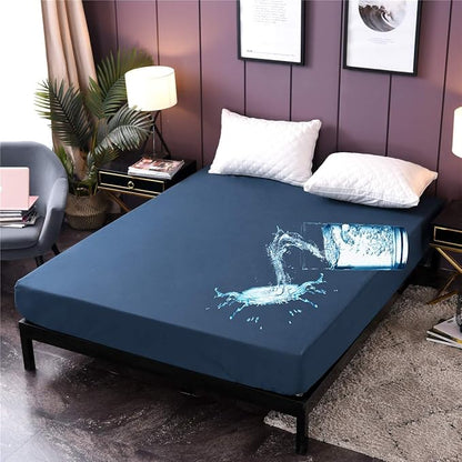 Holawakaka Twin Waterproof Mattress Protector Navy Blue Fitted Sheet Breathable Bed Mattress Pad Cover, 14" Deep Pocket (Navy Blue, Twin)