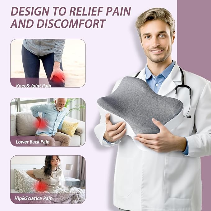 Knee Pillow for Side Sleepers, Long 13.8" Knee Leg Pillow for Side Sleeping, Memory Foam Smooth Spine Alignment Pillow, Sciatica Pain Relief Pillow with Ergonomic Design- Large, Gray (Original)