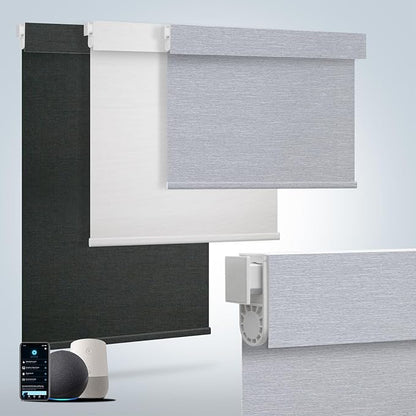 Motorized Blinds for Windows - Hapadif Roller Window Shades with Remote, No-Drill Installation, Cordless Automatic Blinds, Blackout Electric Blinds, Adjustable Height, Easy to Use (Grey, 46 x 72)