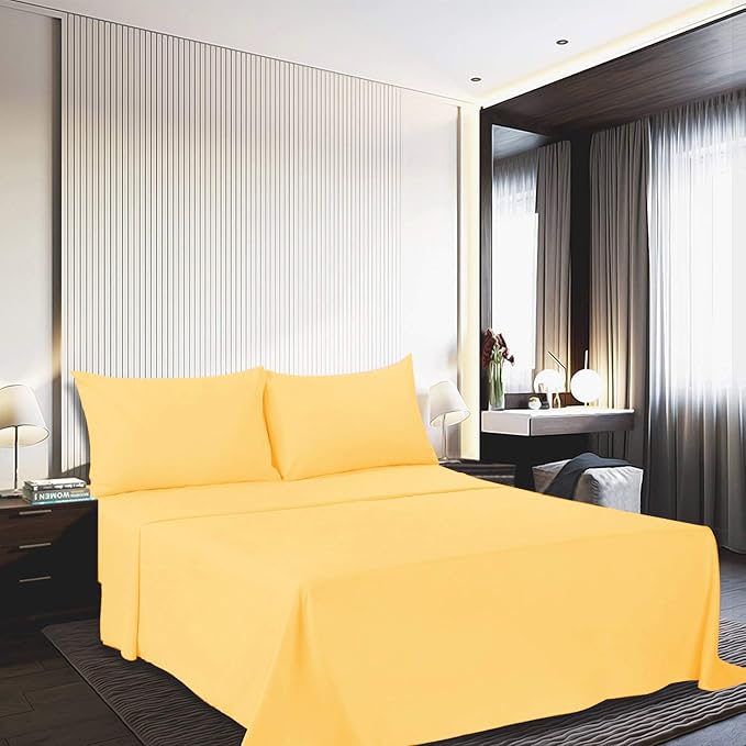 Best Season 4 Piece Bed Sheet Set (Queen,Yellow) 1 Flat Sheet,1 Fitted Sheet and 2 Pillow Cases,100% Brushed Microfiber 1800 Luxury Bedding,Deep Pockets,Extra Soft & Fade Resistant