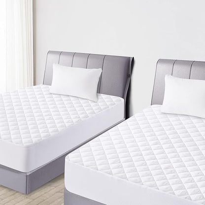 Quilted Fitted Twin XL Mattress Pad Cover, Waterproof Mattress Protector, Deep Pocket Elastic Fits Up to 18'', Breathable Soft Alternative Filling Mattress Pad (2 Pack)
