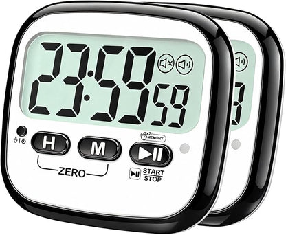 2-Pack Magnetic Kitchen Timers for Cooking, Digital Stop Watch Countdown Timer for Kids, Teachers, Classroom, Office, Exercise - Battery Included