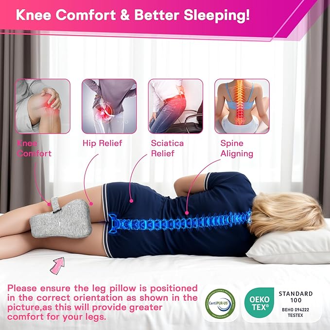 Memory Foam Leg Pillow for Side Sleepers - Relax from Sciatica, Back, HIPS, Knees, and Joints - Removable and Washable Cover - Perfect for Pregnancy and Nursing (Grey-Extra Soft)