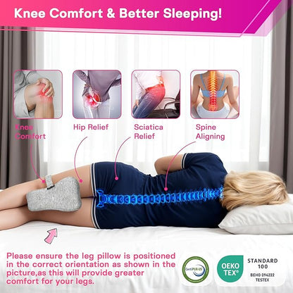 Memory Foam Leg Pillow for Side Sleepers - Relax from Sciatica, Back, HIPS, Knees, and Joints - Removable and Washable Cover - Perfect for Pregnancy and Nursing (Grey-Extra Soft)
