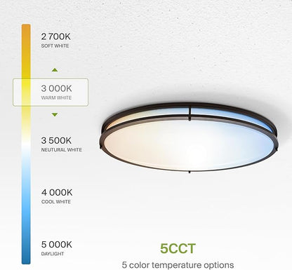ASD LED 24" Oval Flush Mount Lighting, Close to Ceiling Light Fixture | 5CCT, Dimmable, ETL Listed | 38W 3289LM 2700-5000K 120V | Low Profile Double Ring Lamp | Dark Bronze