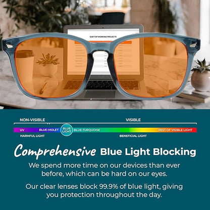 100% Blue Light Blocking Glasses - Better Sleep Anti Eye Strain Protection - Computer Gaming Women Men
