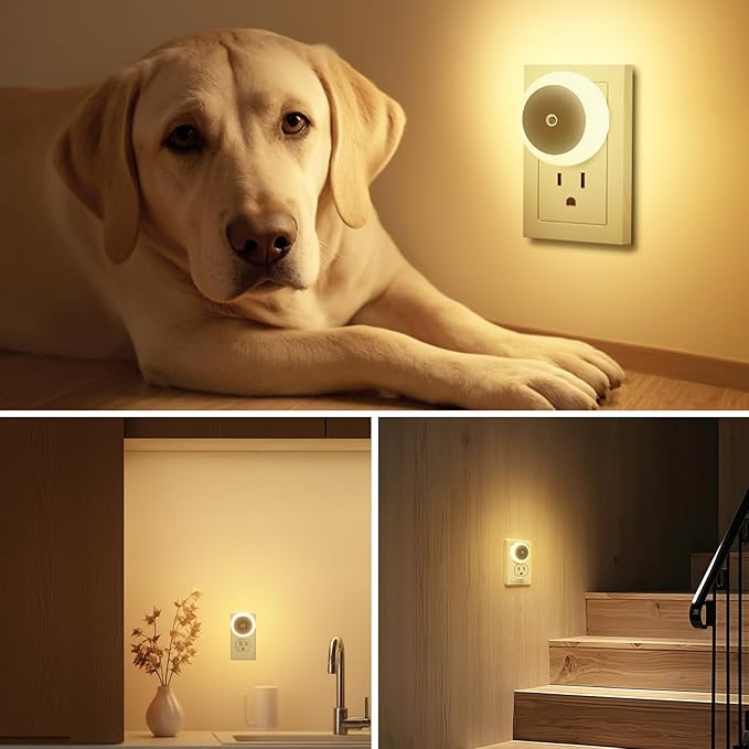 KINUR 6 Pack Night Light, LED Night Lights Plug into Wall with Dusk to Dawn sensors, Plug in Night Lights for Kids Room, Bedroom, Bathroom, Baby Nursery,Stair Lights, Hallway Light, Warm White