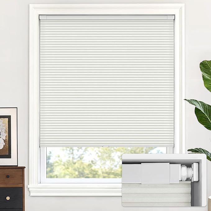 LazBlinds Cordless Cellular Shades, No Tools No Drill Light Filtering Honeycomb Shades Pleated Blinds for Windows, 31'' W x 72'' H, Light Grey