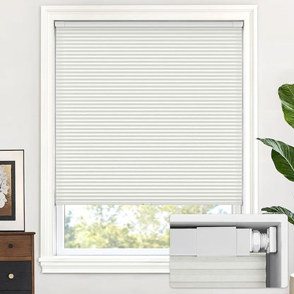 LazBlinds Cordless Cellular Shades, No Tools No Drill Light Filtering Honeycomb Shades Pleated Blinds for Windows, 40.5'' W x 72'' H, Light Grey