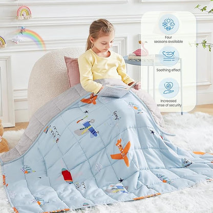 HOSUKKO Weighted Blanket - 2 lbs Cooling Blue Airplane Heavy Blanket - Small Size Breathable Blanket for Hot Sleepers(36 * 48 inches, 2 lbs)