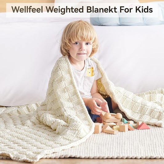 Knitted Weighted Blanket Kids, No Beads Heavy Blanket 36” x 48'' 5lbs, Breathable Chunky Knit Blanket, Cooling Weighted Blanket for Hot Sleepers, Christmas Home Decor (Ivory White)