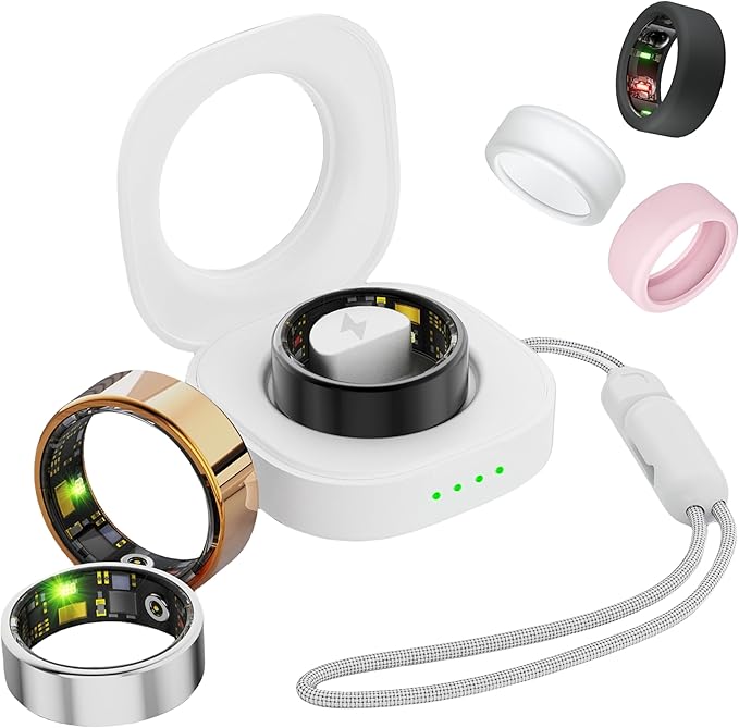 Smart Ring for Women Men, Health Fitness Tracker Ring, IP68 Waterproof Rings, Sleep Ring with Charging Case and Ring Protector, Remote Photography, Family Care, No App Fees (Silver, 8#)