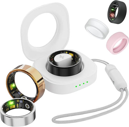 Smart Ring for Women Men, Health Fitness Tracker Ring, IP68 Waterproof Rings, Sleep Ring with Charging Case and Ring Protector, Remote Photography, Family Care, No App Fees(Silver, 7#)
