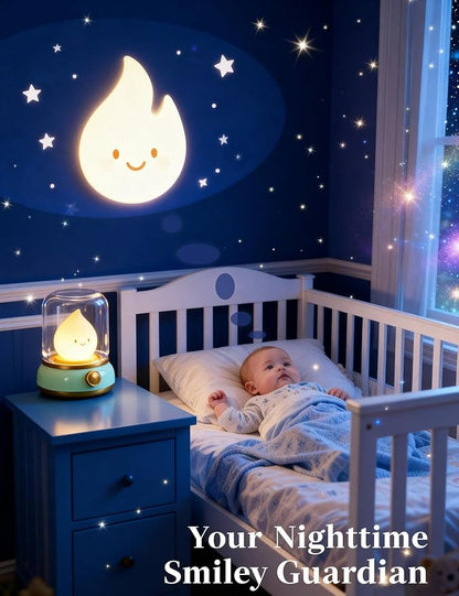 Cute Smiley Lamp, Portable LED Night Light for Bedroom, Camping | Rechargeable, Dimmable, Candle Flame Light, Desk Decor & Gifts