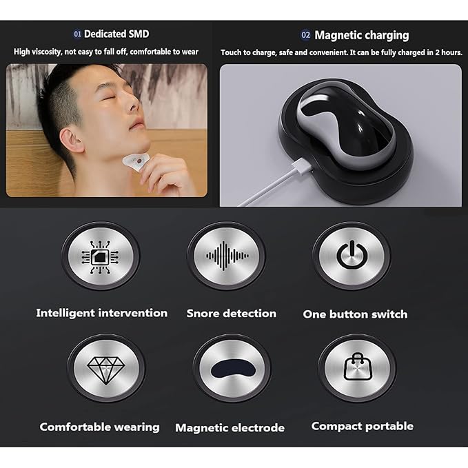 Electric Anti Snoring Device for Sleep Apnea Smart Throat Anti Snoring Device with Fixing Strap Snore Stopper Mouthpiece Snoring Solution Machine for Better Sleep