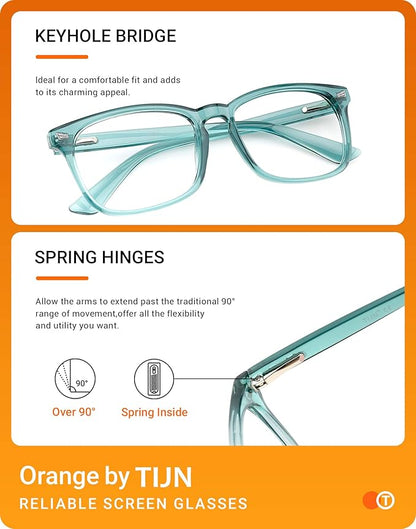 TIJN Blue Light Blocking Glasses for Women Men Clear Frame Square Nerd Eyeglasses Anti Blue Ray Computer Screen Glasses