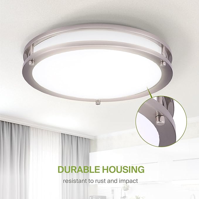 ASD LED 14" Round Flush Mount Lighting, Close to Ceiling Light Fixture | 3CCT, Dimmable, Energy Star, ETL Listed | 21W 1675LM 3000-5000K 120V | Low Profile Double Ring Lamp | Nickel, 4 Pack