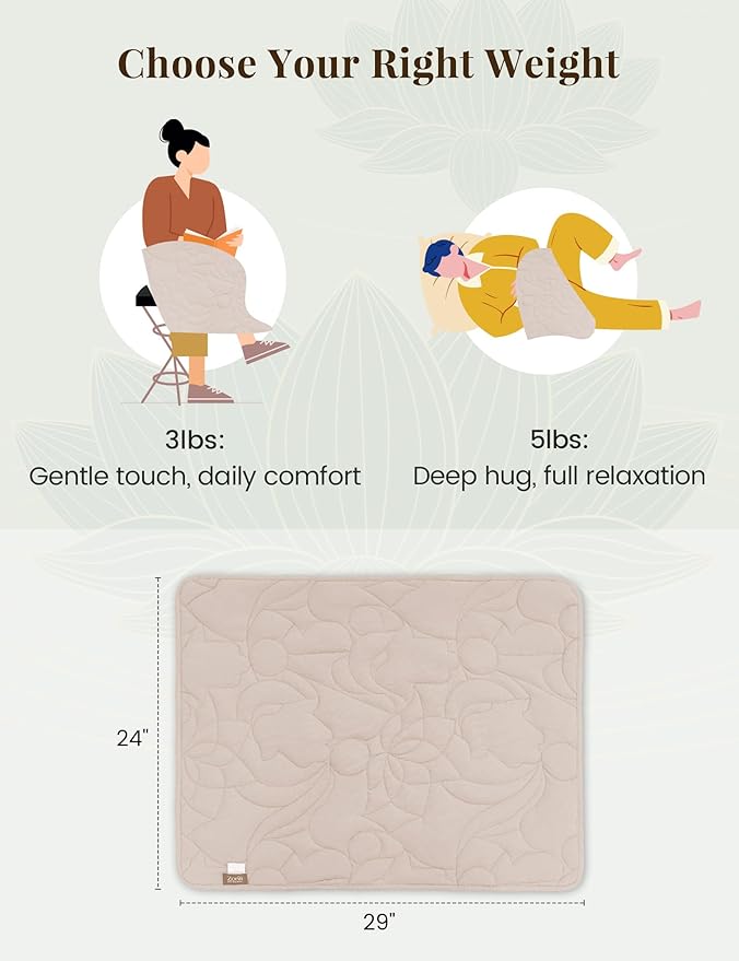 ZonLi Weighted Lap Blanket 3lbs for Meditation, Yoga, Napping, Sleeping and Travel, Cotton Weighted Blanket for Adults,Skin Friendly & Machine Washable, 29x24 inches, Cream White