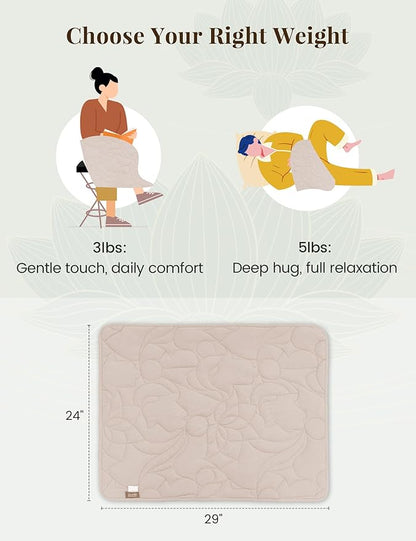 ZonLi Weighted Lap Blanket 3lbs for Meditation, Yoga, Napping, Sleeping and Travel, Cotton Weighted Blanket for Adults,Skin Friendly & Machine Washable, 29x24 inches, Cream White