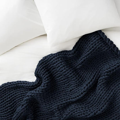 Bearaby Cotton Hand-Knit Weighted Blankets for Adults - Chunky Knit Blanket - Sustainable, Breathable, Organic, Cooling Weighted Blanket - Machine Washable (Midnight Blue, 10 lbs, 40"x64")