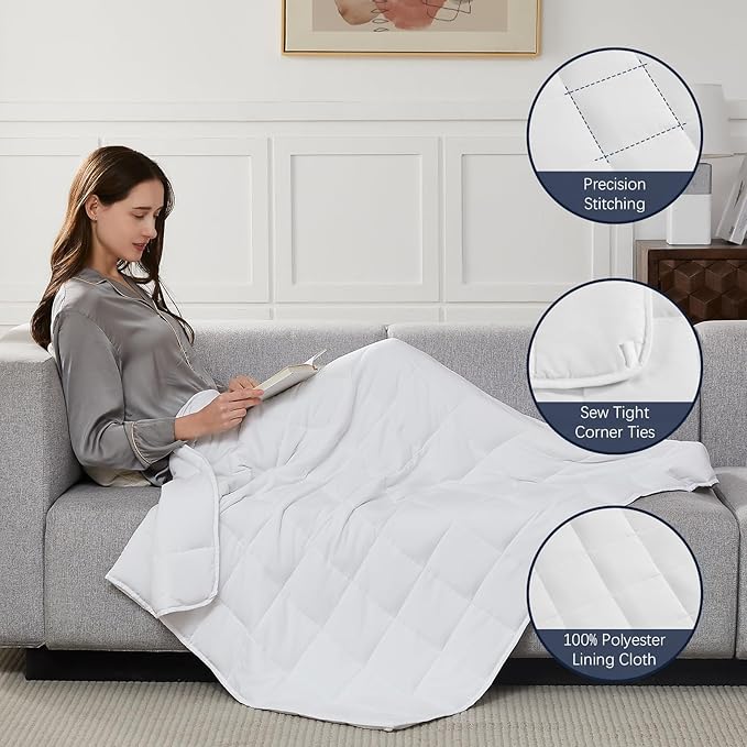 CuteKing Weighted Blanket for Adults: Weighted Blanket with Premium Glass Beads - Breathable Heavy Blanket for Comfort Sleep - Thick Blanket for Adult All Season (20lbs, 48"x72", White)