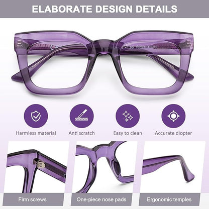 AQWANO Stylish Oversized Reading Glasses for Women Fashion Designer Readers Blue Light Square Computer Glasses