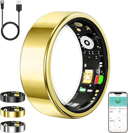 Smart Ring for Women Men,Fitness Tracker Ring with Heart Rate, Sleep Monitoring, Blood Oxygen, Step Counting for iOS and Android, No Subscription Fee, Waterproof, Valentines Day Gifts(Gold, 11)