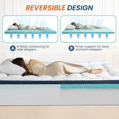 4 Inch Dual Layer Memory Foam Mattress Topper - 2 Inch 1000GSM Fluffy Soft Pillow Top Mattress Pad Cover and 2 Inch Egg Crate Cooling Gel Memory Foam for Back Pain Relief, (King,78"x80")