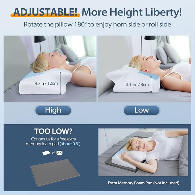 HOMCA Cervical Pillow Memory Foam Pillows - Contour Memory Foam Pillow for Neck Pain Relief, Orthopedic Neck Bed Pillow for Side Sleepers Back and Stomach