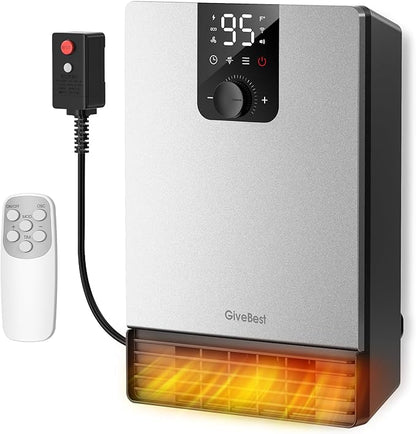 Wall Heater for Bathroom, 1500W Fast Heating Electric Space Heater with ALCI Plug, Adjustable Thermostat, 3 Heating Modes, 24H Timer, Easy Mounted Heater for Indoor Use, Home, Office, Silver